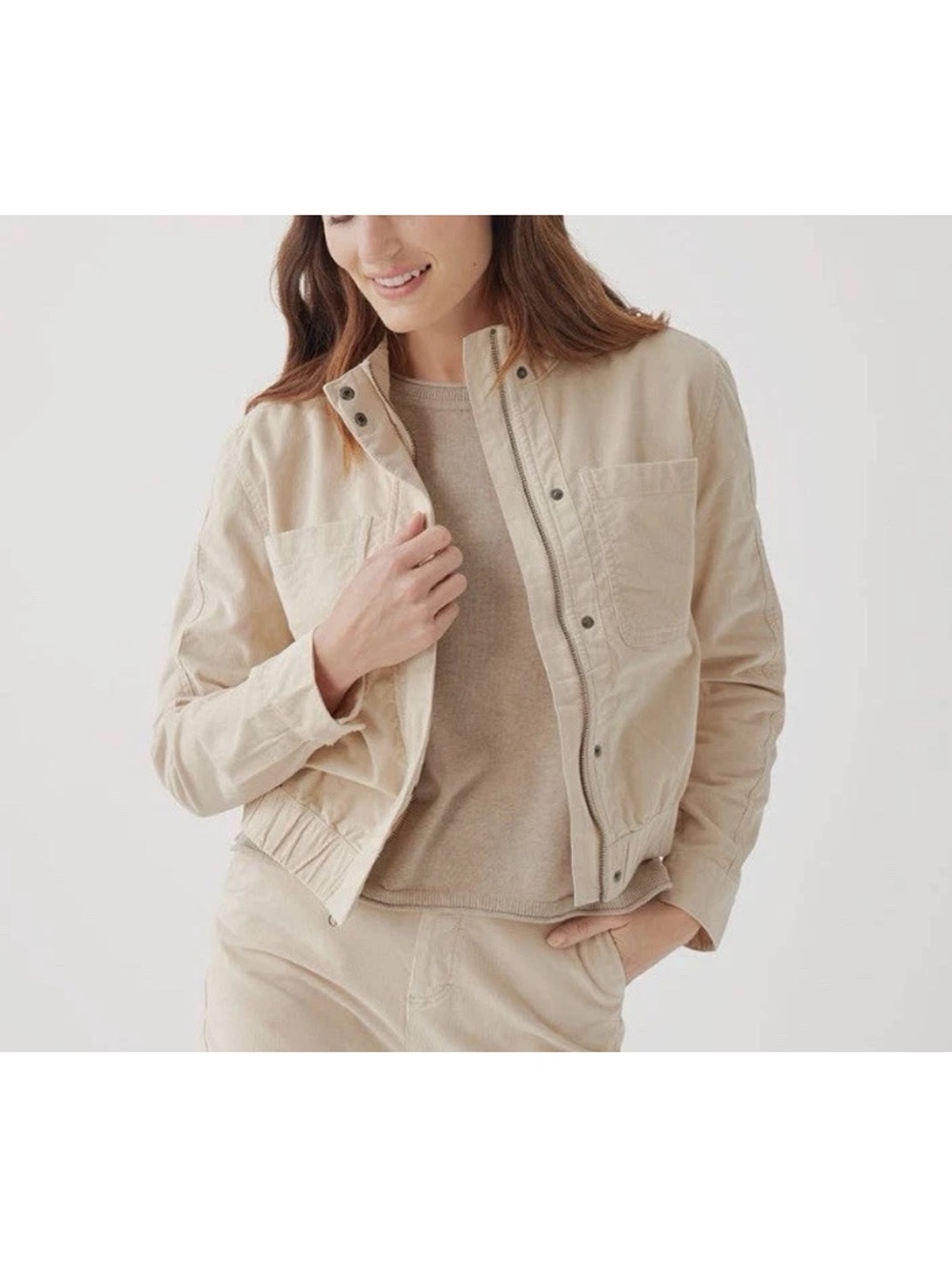 Pact Neutral Lightweight Corduroy Bomber Jacket 98% Cotton - Picture 3 of 3